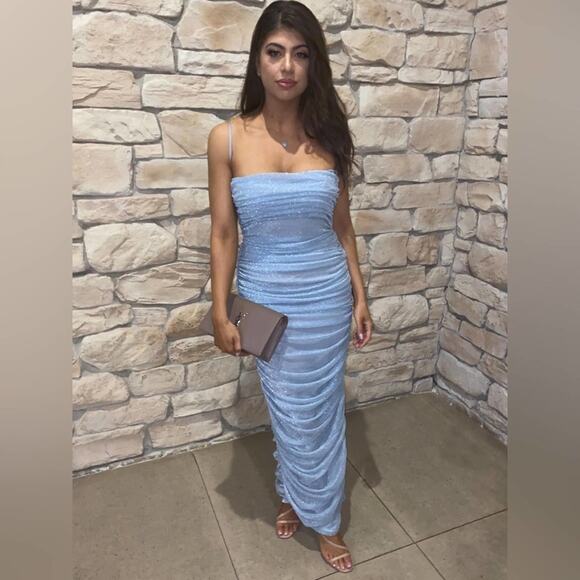 HOUSE OF CB Fornarina Baby Blue Sparkle Silvermist Fairy Glitter Ruched Dress - Picture 8 of 16